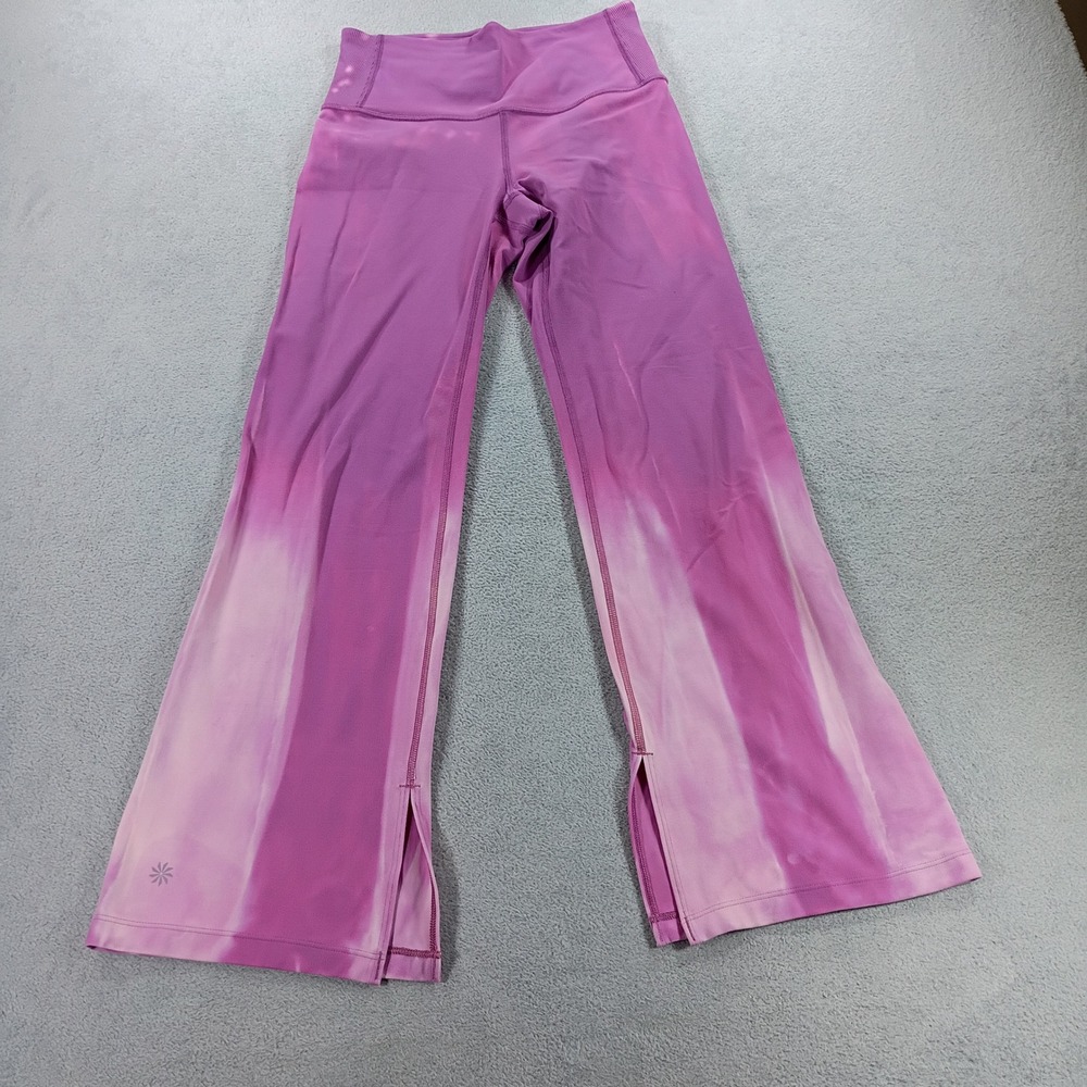 Athleta Womens Elation Flare Pants Purple Ombre Dip Dye XS High Rise Slit Hem